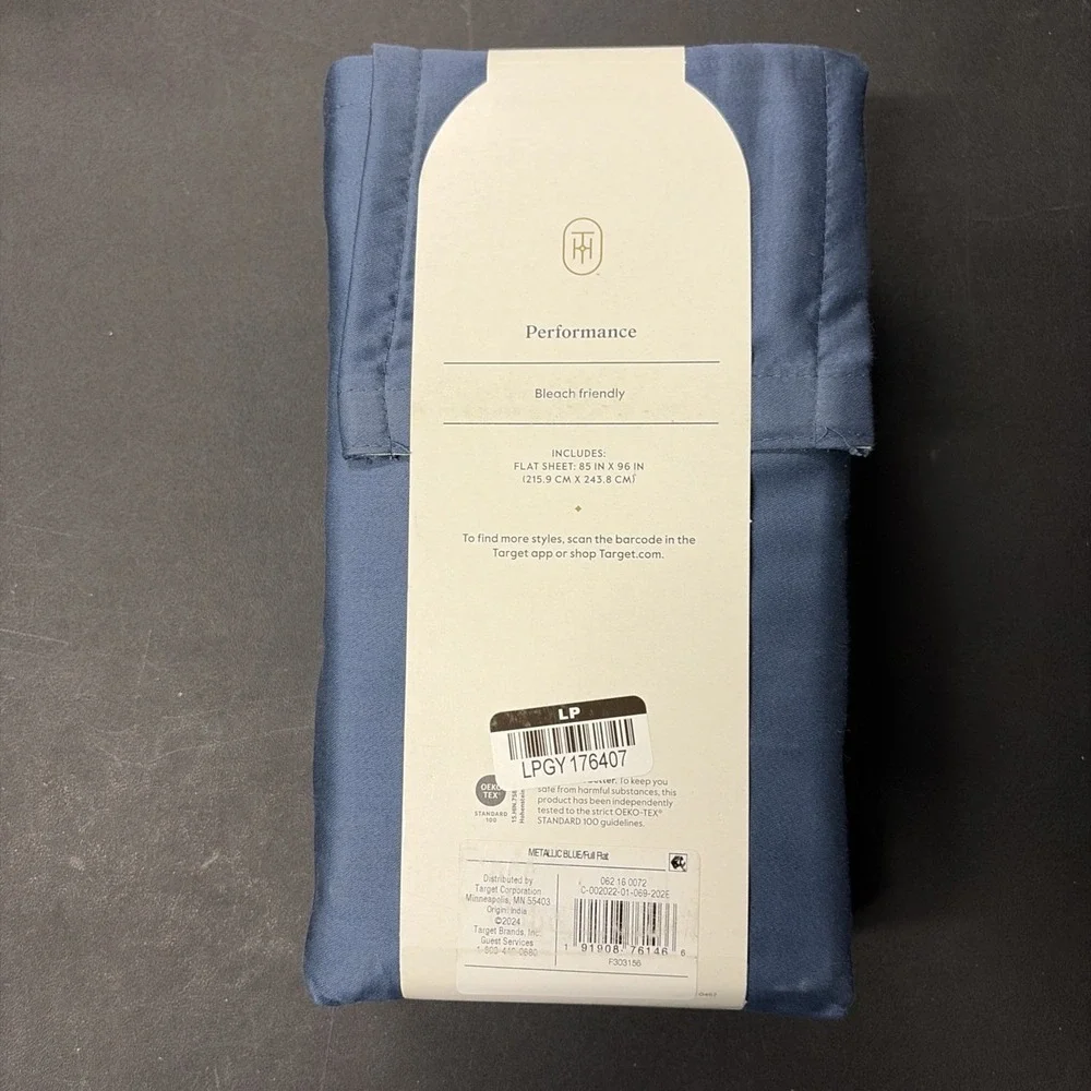 Full 400 Thread Count Performance Flat Sheet Metallic Blue Threshold Cotton 0572